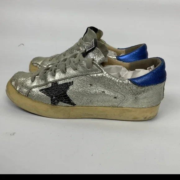 Golden Goose"RARE" Superstar Silver Blue Flag Sneakers - Picture 7 of 14